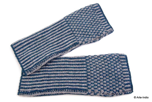 Hand-Stulpen Ananas blau/silvergrau 100 % Alpakawolle