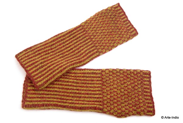 Hand-Stulpen Ananas rot/gelb 100 % Alpakawolle