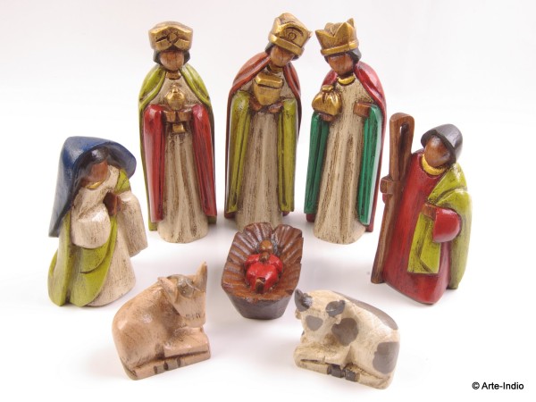 Weihnachtskrippe Holz. ca. 17 cm Chosica, 8 Teile