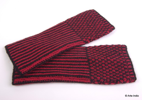 Hand-Stulpen Ananas rot/schwarz 100 % Alpakawolle
