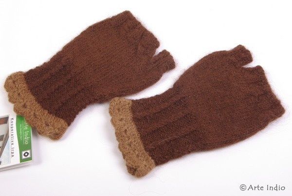 Fingerlose Handschuhe. 100 % Alpaka Größe XS-S. braun