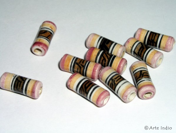 10 Keramikperlen aus Peru (Walzenform)