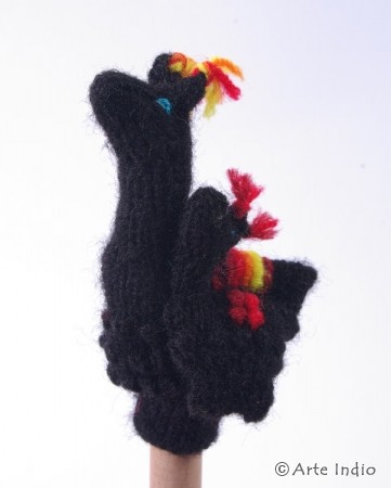 Finger puppet. Alpaca black with child