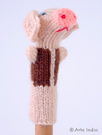 Finger puppet. Pig in the brown jacket