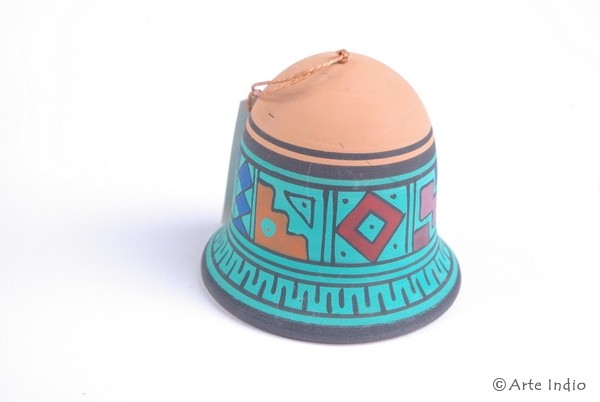 Clay bell Pisaq, natural/turquoise (large)