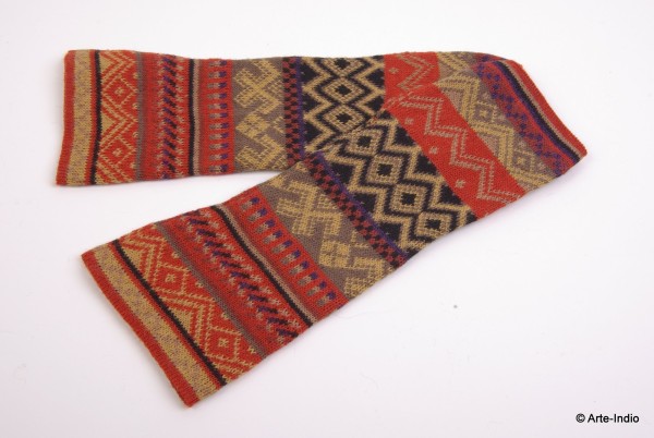 Hand-Stulpen Geomuster orange/rot 100 % Alpakawolle