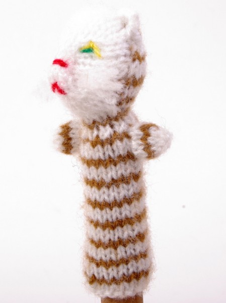 Finger puppet. Striped white brown cat