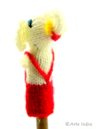 Finger puppet. Elephant in red pants