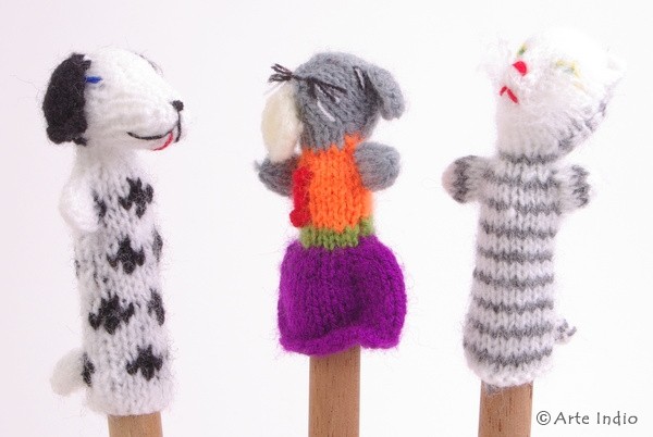Finger puppet. Three house friends. Mouse, cat, dog