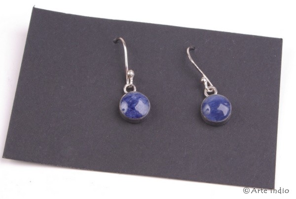 Earring. Silver with stone. Sodalite. Round