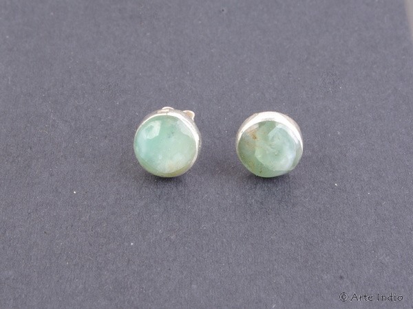 Silver stud earrings. Andean opal