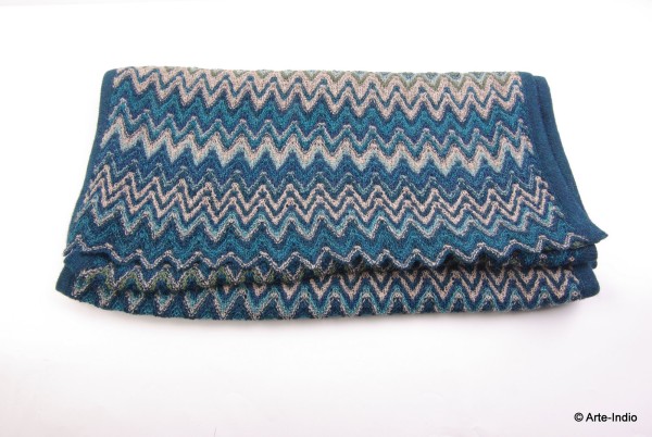 Schal / Tuch 100 % Baby alpaka-Wolle. 170 cm x 39 cm, blau/petrol