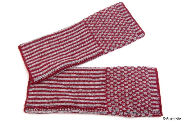 Hand-Stulpen Ananas rot/silvergrau 100 % Alpakawolle
