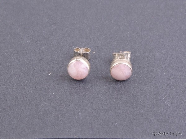 Silver stud earrings. Rose quartz