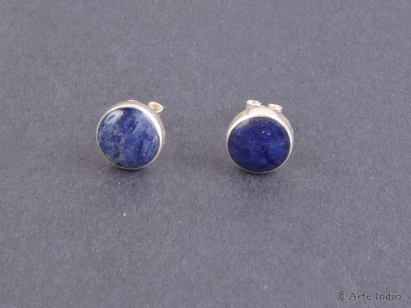 Silver stud earrings. Stone sodalite