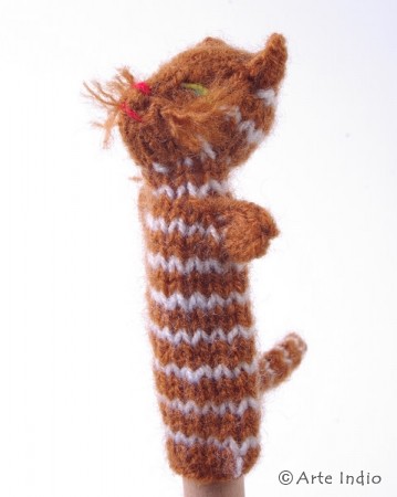 Finger puppet. Cat brown white striped
