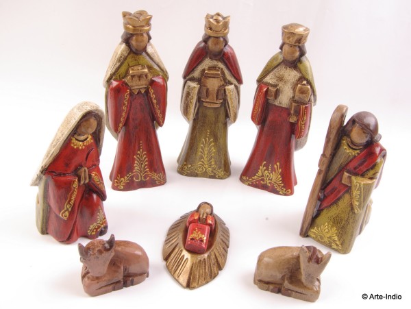 Weihnachtskrippe Holz. ca. 19 cm Miraflores, 8 Teile
