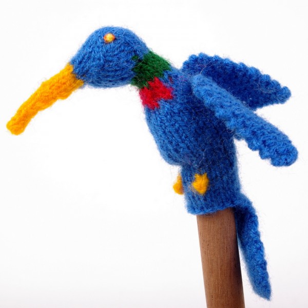 Finger puppet. Hummingbird blue