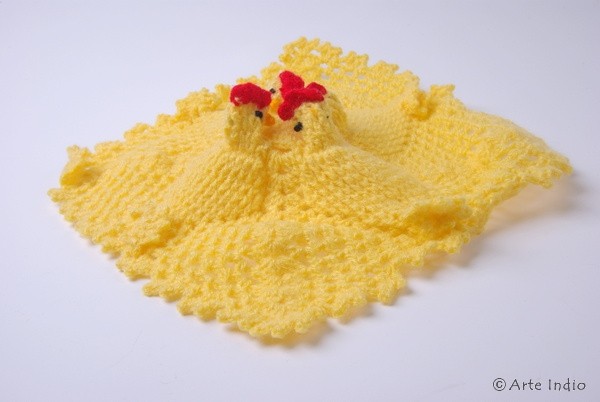 Crocheted Easter tablecloth chickens