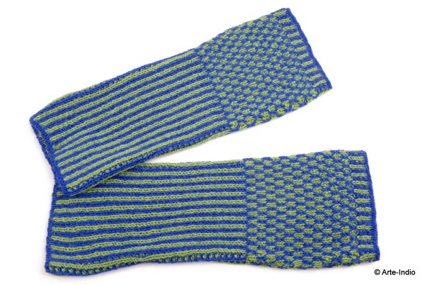 Hand-Stulpen Ananas blau/grün 100 % Alpakawolle