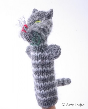 Finger puppet. Cat gray white striped