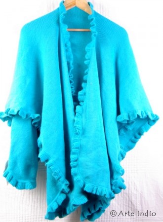 Knitted poncho, turquoise