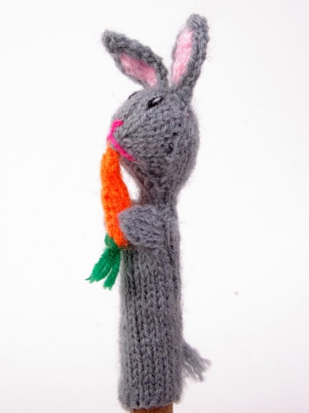 Finger puppet. Bunny gray, with carrot