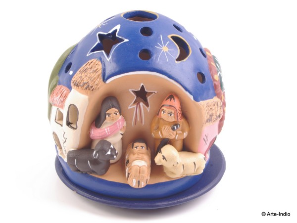 Nativity Scene. Tealight candlestick blue