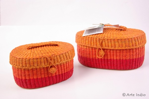 Set of 2 oval baskets. Cosmetic Bags / Sewing Boxes. Red orange