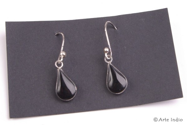 Earring. Silver with stone. Onix. Drops