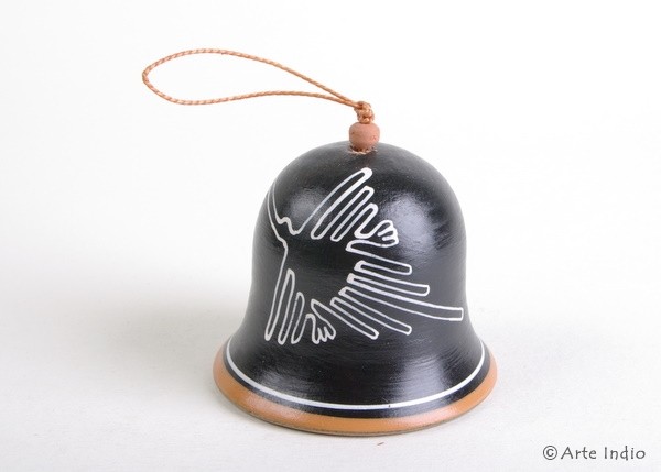 Clay bell Nazca, black / white (large)