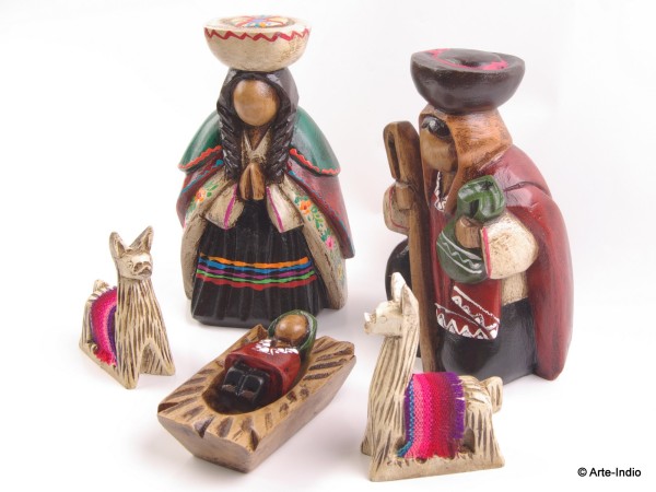 Weihnachtskrippe Holz. ca. 16 cm Huancavelica, 5 Teile