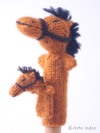 Finger puppet. Horse brown with child